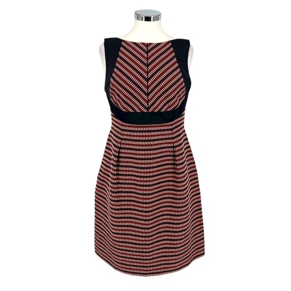 Lida Baday Jacquard Sleeveless Geometric Pattern Dress Blue Red Size 10 - Picture 1 of 13